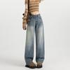 Jeans Larga Reto Wide-Leg para Mulheres Novo Retro Lavado Desgastado Cintura Alta Slim Calças para Mulheres