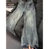 Jeans Retro Americano Arranhado de Gato Masculino Verão Fino Cleanfit Calças Slim High Street Calças Retas Levemente Flare