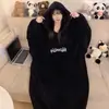 Camisola para Mulheres 2026 Inverno com Capuz Longa de Pelúcia Espessada Quente Vestido de Flanela Modelagem Solta Pode Ser Usada Fora de Casa Roupas