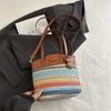 Bolso Cubo de Paja Texturizado de Moda 2025 Verano Nuevo Estilo Personalizado Gran Capacidad Casual Bolso de Hombro Cruzado Bolso de Mano