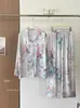 Conjunto de Estilo Nacional Retro Teñido Liso, Nuevo Estilo Chino, Pijama de Seda Helada para Mujer, Se Puede Usar Afuera, Pantalones Largos, Ropa de Casa con Pintura a Tinta