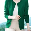 Cárdigan de punto para mujer, nuevo estilo de principios de otoño, manga larga, color liso, cuello redondo, abrigo fino, prenda exterior, suéter, tejido de punto