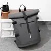 Mochila executiva com fechamento roll-top para homens, novo modelo 2026, bolsa de viagem para computador de grande capacidade, mochila escolar de cor sólida da moda