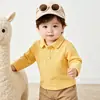 Camisa Polo para bebé, ropa infantil para niños, top de bebé con cuello camisero, nuevo estilo de otoño, camiseta básica versátil de color liso suave, manga larga