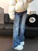 Jeans estilo americano retrô azul burr com costura borboleta micro-flare feminino verão cintura alta fina emagrecimento calças compridas