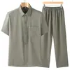 Traje Deportivo de Manga Corta de Seda de Hielo para Hombre, Verano Delgado, para Adultos Mayores, Holgado, Traje para Casa, Pijama para Padres