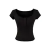 Camiseta de Manga Corta Pure Desire Hot Girl para Mujer 2026 Verano Nueva Color Sólido Cuello Redondo Botón Corte Ajustado Camisa Base Corta