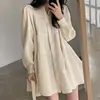 Vestido Camisa Elegante de Estilo Estudiante para Mujer, Holgado, Casual, Versátil, con Pliegues, Chic de Dongdaemun, Corea