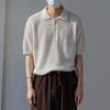 MYQ Malha De Manga Curta Polo Dos Homens Verão Coreano Estilo Loose All-match Retro Cor Sólida Meia-manga Lapela T-shirt