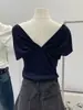 Estilo Francés Chic Diseño de Lazo Sentido de Diseño Camiseta de Manga Corta Suave para Mujer Verano 2024 Nueva Llegada Carteau Camisa Corta Estilo Occidental Corto