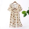 Bata de Noche Hecha de Tela de Crepé de Algodón Puro con Gasa de Algodón de Doble Capa, Lazo y Diseño de Oso, Adecuada para Ropa de Casa de Verano, Disponible en Tallas Grandes para Mujeres de Tallas Grandes