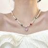 Colar de Prata Quebrada Cristal Amor Leve Luxo Design de Nicho Sentido Cor Rosa Amor Corrente da Clavícula Doce Cool Cor Colar