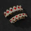 Grillz de Hip Hop Europeu e Americano Dentes de Ouro Aparelhos Cobre Banhado a Ouro Zircônia Incrustada Moda Rap Acessórios para Dentes Atacado em Estoque