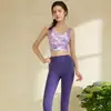Moda Cruzada Europeia e Americana Sexy Feminino Roupa de Yoga Tie-Dye Floral Francês Justa Versátil Esportes Fitness Conjunto de Coletes
