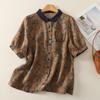 Camisa de tiro real 2025 para mujer, top retro de talla grande, ropa de primavera y verano 2025 para mujer, camisa de manga corta con estampado floral para nueva mamá