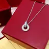 Collar Grande de Doble Anillo Completamente Diamantado con Círculos Entrelazados, Colgante de Doble Anillo, Cadena para Clavícula de Acero de Titanio Acero Inoxidable Fabricante