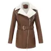 Chaqueta de Cuero Forrada de Piel para Mujer con Cuello de Solapa, Abrigo de Cuero Único, Chaqueta de Motocicleta de Cuero para Mujer Transfronteriza de Amazon