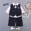 Blazer de estilo japonés para niños, nueva camisa de manga larga de moda de otoño para niños, chaleco y traje de tres piezas para la vuelta al cole