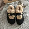 Zapatos de plataforma retro de gamuza con forro de pelo, diseñados para mujer, con interior cálido forrado de felpa, suela suave y diseño de una sola tira, perfectos para el invierno