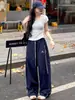 Calça de Trabalho Listrada Bordada Estilo Americano de Secagem Rápida para Mulheres, Novo Estilo de Verão, Caimento Solto, Emagrecimento, Proteção Solar, Calça Esportiva Fina de Perna Reta