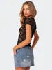 Estilo Novo 2026 Transfronteiriço Gola Redonda Renda Manga Curta Roupas Femininas Europeias e Americanas Estilo Sexy Top Vazado Justo com Toque de Luxo