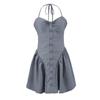 Vestido a Rayas Ajustado Estilo Europeo y Americano Amazon para Mujer Tirante de Cuello Halter Color Oscuro Claro Poliéster Otros