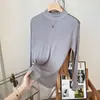 [Processamento Personalizado] Camiseta de Seda para Mulheres, Nova Blusa Casual com Gola Alta Meia, Camisa de Base de Seda de amoreira de Manga Longa para Mulheres