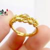 Oro de Arena Vietnamita Joyería Nueva Ramas Doradas y Hojas de Jade Anillo de Diseño Moderno y Versátil para Mujer Anillo Abierto de Oro de Arena