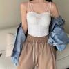 Chaleco de tirantes de encaje para chica sexy con almohadilla para el pecho, ropa interior, ropa exterior, top de tubo de belleza entallado, ropa interior corta de fondo para mujer delgada