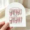 Unhas postiças, feitas à mão, de alta qualidade, rosa claro, brilhantes, olho de gato, francesinha, strass, laço, pontas de unha, noiva, casamento, luxo discreto