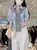 Camisa Bordada Listrada de Pônei Estilo Francês para Mulheres, Novo Modelo Primavera e Outono 2026, Top de Alta Qualidade, Único, Bonito, Estiloso