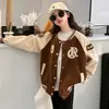 Chaqueta de Béisbol para Niñas Primavera Nuevo Estilo Niña Pequeña Informal Moda Versátil Abrigo Ropa Infantil Cardigan Bloque de Color Ropa Infantil