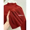 Suéter Rojo Brillante de Cuello Alto Medio para Mujer, Suave y de Estilo Básico para Otoño e Invierno, Adecuado para Usar en Capas como Prenda Base