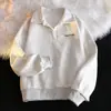 Moletom com gola polo de tiro real transfronteiriço feminino primavera e outono fino solto novo tamanho plus size estilo Hong Kong top jaqueta de manga comprida