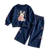 Roupa de Desenho Animado Infantil: Conjunto de Moletom com Estampa de Desenho e Calça Wide Leg para Meninas, Macacão Esportivo de Gola Redonda para Bebê Venda por Atacado
