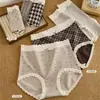 Bragas de Mujer Vintage a Cuadros de Cintura Alta con Refuerzo de Seda Antibacteriano, Encaje Suave, Tallas Grandes, Bikini que Cubre la Cadera