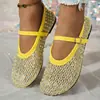 Sapatos Rasos de Moda Transfronteiriços para Mulheres 2026 Verão Novo Estilo Malha Strass Mary Jane com Fivela Única Sapatos Casuais