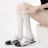 Calcetines de estilo ballet Lolita hasta la pantorrilla para mujer con lazos, calcetines dulces de cinta hasta la mitad de la pantorrilla, calcetines de algodón JK, calcetines apilados con ribete de encaje
