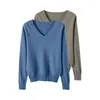 Conjunto de dos piezas de suéteres de punto holgado con cuello en V para mujer, nuevo estilo otoño e invierno, prendas de abrigo versátiles, tops elegantes de manga larga de color liso