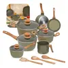 Juego de Utensilios de Cocina Antiadherentes de Piedra Maifan de Alta Calidad para Cocina Casera, Sartén Estilo Occidental, Wok, Olla para Sopa, Juego de Ollas de Fondo Plano