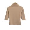 Verano Nuevo Estilo Doblez Pequeño Cuello Alto Look Adelgazante Ropa Exterior Camiseta Ligera y Madura Elegante Cuello Medio Manga Media Top para Mujer