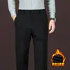 Calças Masculinas de Lã Misturada 2026 Outono/Inverno Novo Estilo Escovado Cintura Média-Alta Casual Quente Perna Reta Longas Calças Casuais Masculinas