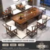Juego Grande de Mesa y Sillas para Té, Combinación de Cama Luohan, Una Mesa y Cinco Sillas, Mesa de Té de Oficina, Uso en el Hogar, Mesa de Té de Madera Maciza Estilo Zen Nuevo Chino