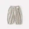 Nuevo Estilo de Verano Chaleco de Punto Sencillo para Bebés y Niños Pequeños, Pantalones Rayados Finos y Elegantes Estilo Coreano Anti-Mosquitos Conjunto de Dos Piezas para Niños Bebés