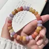 Pulseira Bodhi de Jade Branco com Contas de Pedras Preciosas Múltiplas, Design de Círculo Único com Corte Reto, Calmante e Alivia o Estresse, Pulseira de Contas de Oração Budista Macia para Enrolar no Dedo