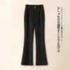 Calça de Lã Microflare Feminina Outono Inverno 2026 Novo Estilo Elegante Moda Drapê Caimento Macio Calça Flare