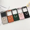 Moderna y Adecuada para Samsung Zflip 30% de Descuento Pantalla Apilada Funda para Teléfono Móvil Flip5 Anillo de Lujo Cuero Antideslizante Flip3 Estuche Duro