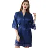 Camisón Sexy de Satén Transfronterizo de Amazon con Encaje, Mangas Tres Cuartos, Bata de Casa para Mujer, Estilo Delgado de Verano