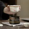 Caneca Express Portátil Cerâmica Pintada à Mão Um Vaso Três Copos Armazenamento Portátil para Exterior Conjunto de Chá Kung Fu Conjunto de Chá para Viagem