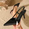 Venda direta no atacado de fábrica: Sandálias de salto alto femininas, bico fino estilo francês, corte baixo, com uma tira, elegantes e luxuosas, altura do salto 7,5 cm